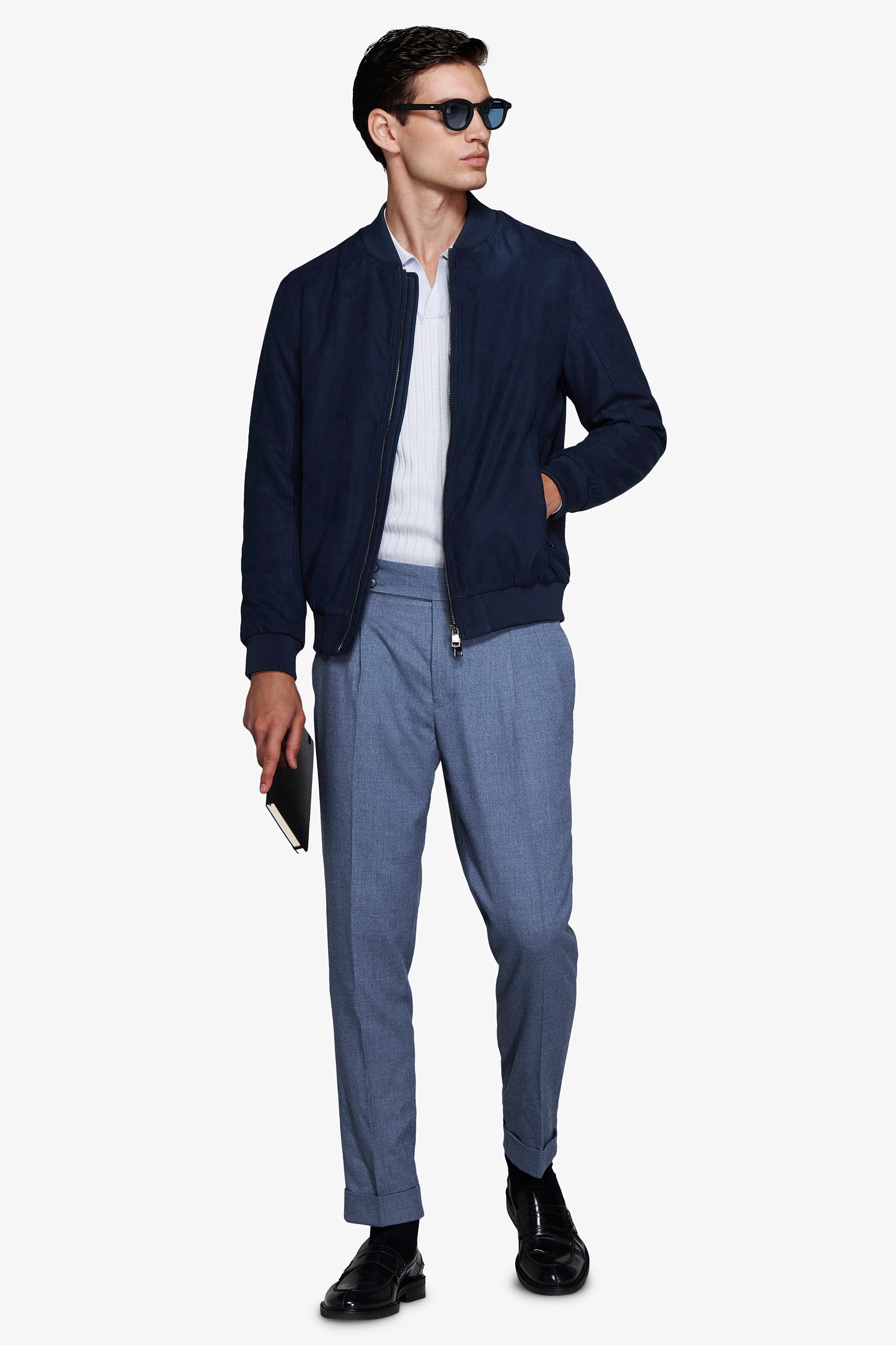 Cazadora bómber con cremallera completa en ante ecológico azul azafata