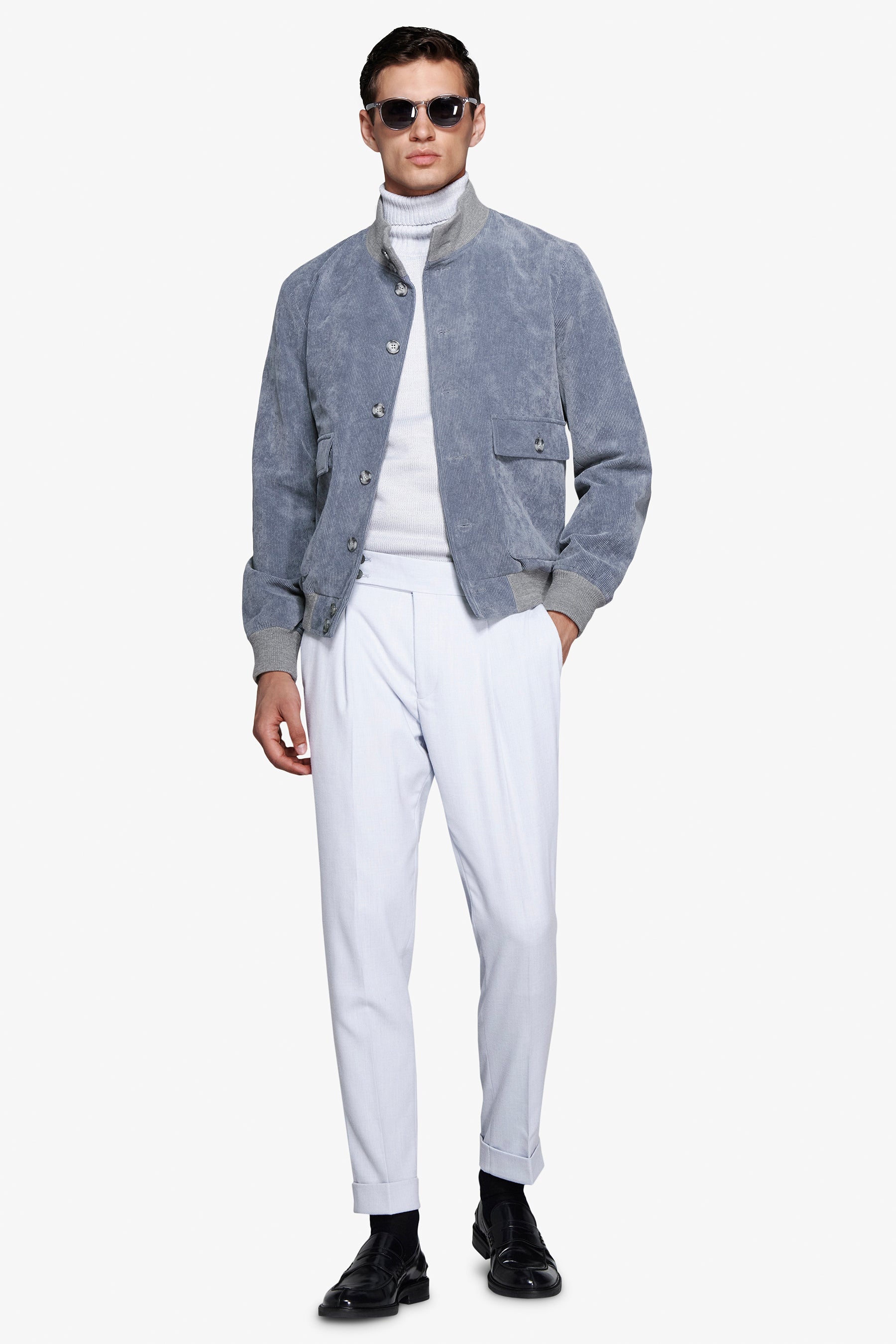 Cazadora bómber de pana acanalado azul bebé