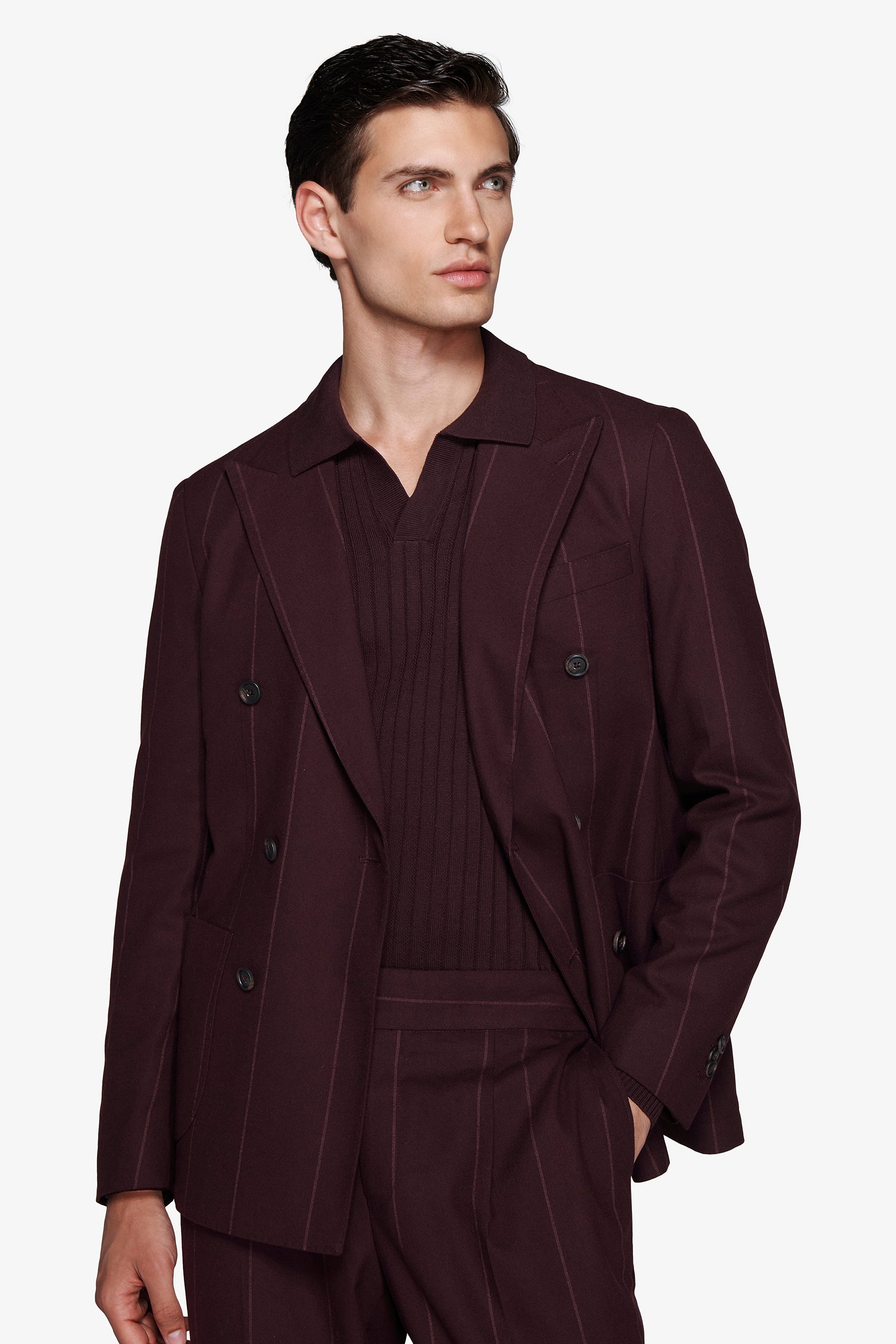 Giacca doppiopetto gessata bordeaux