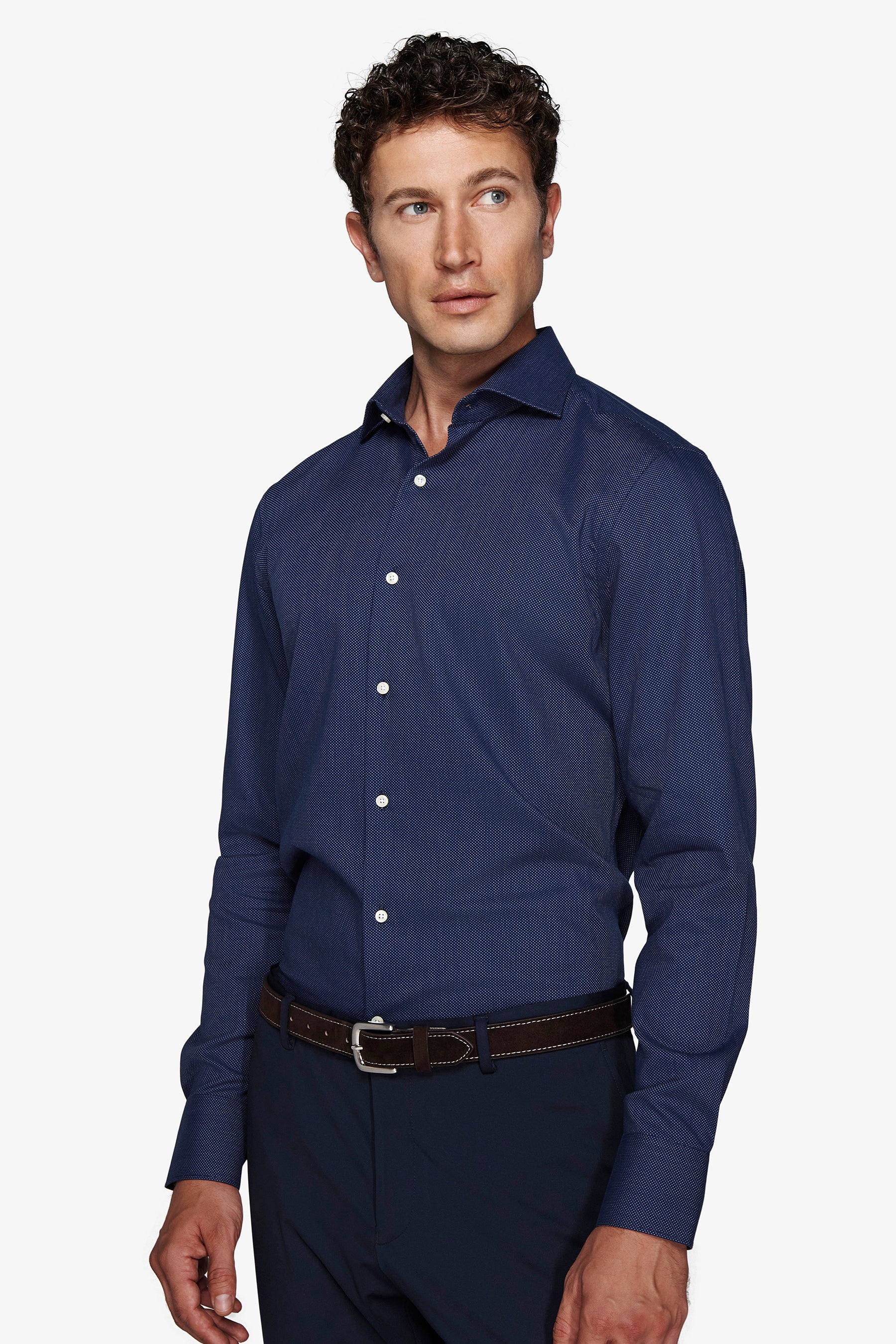 Camisa de corte slim con fantasía de punto aguja azul oscuro