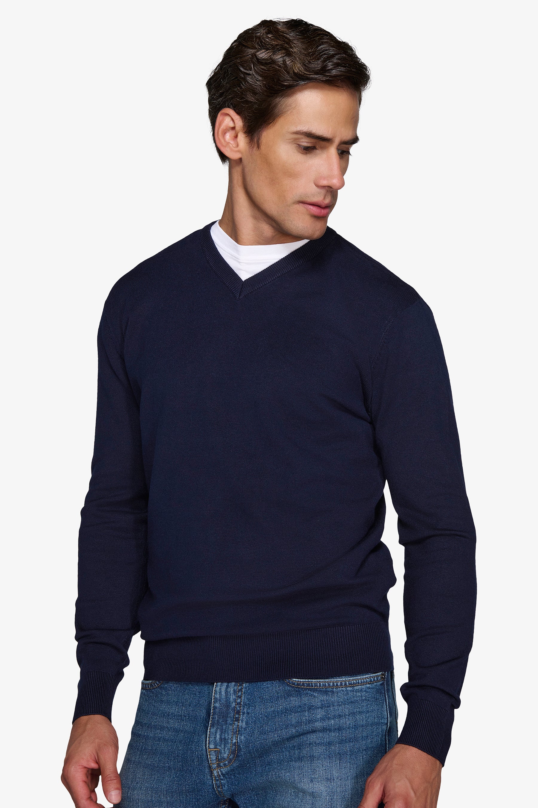 Jersey con cuello de pico azul