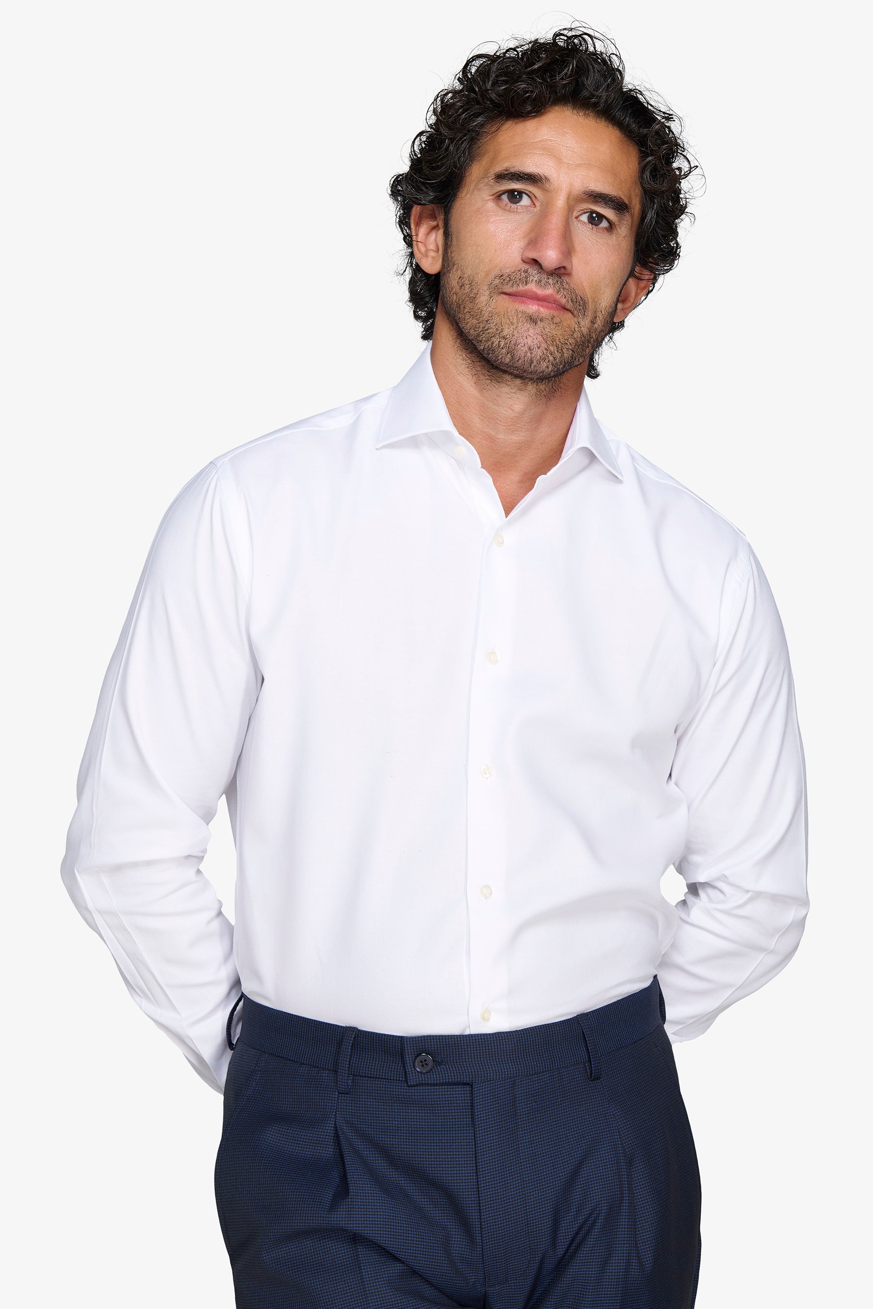 Camisa slim de sarga de color blanco liso