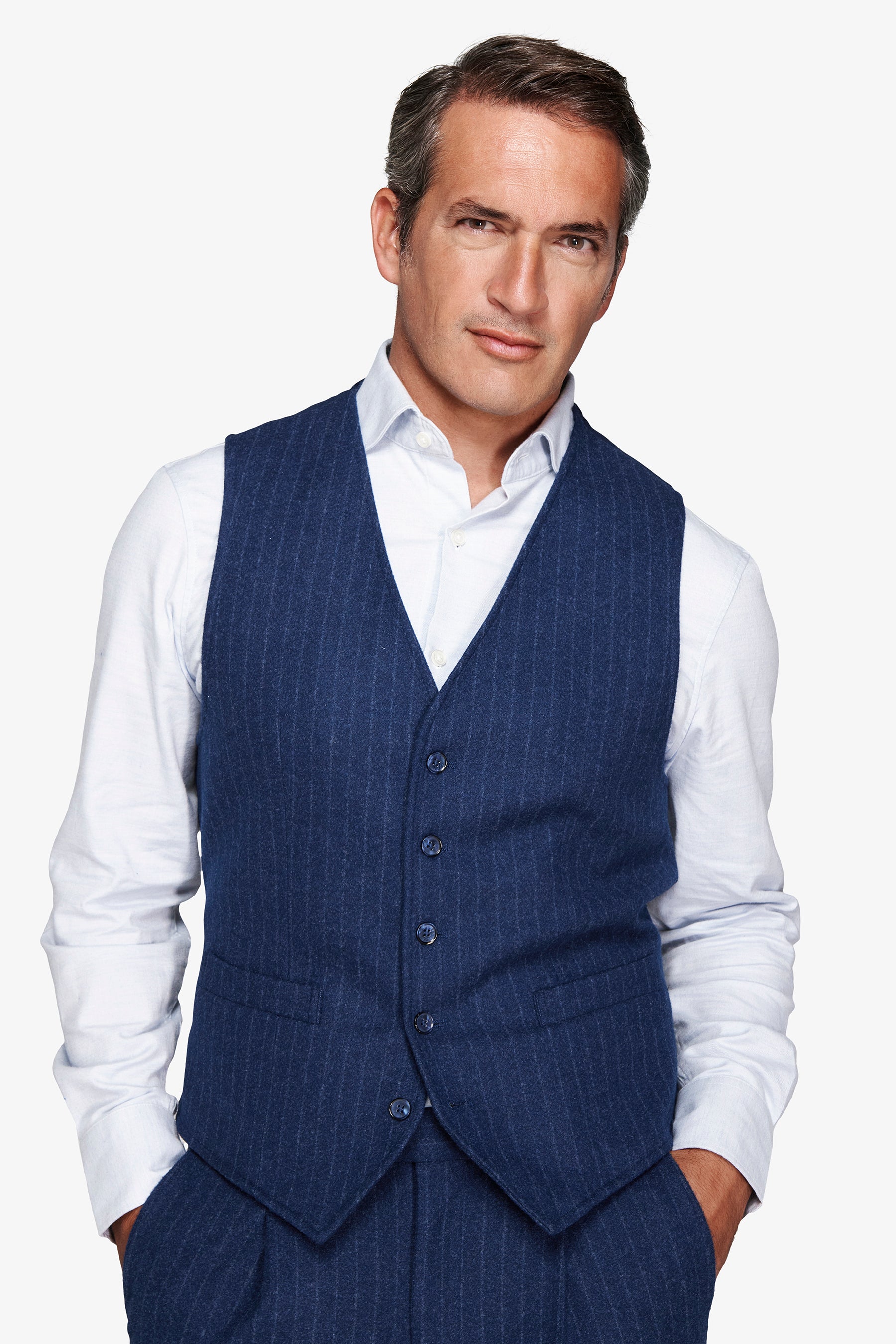 Chaleco efecto franela y raya diplomática azul azafata