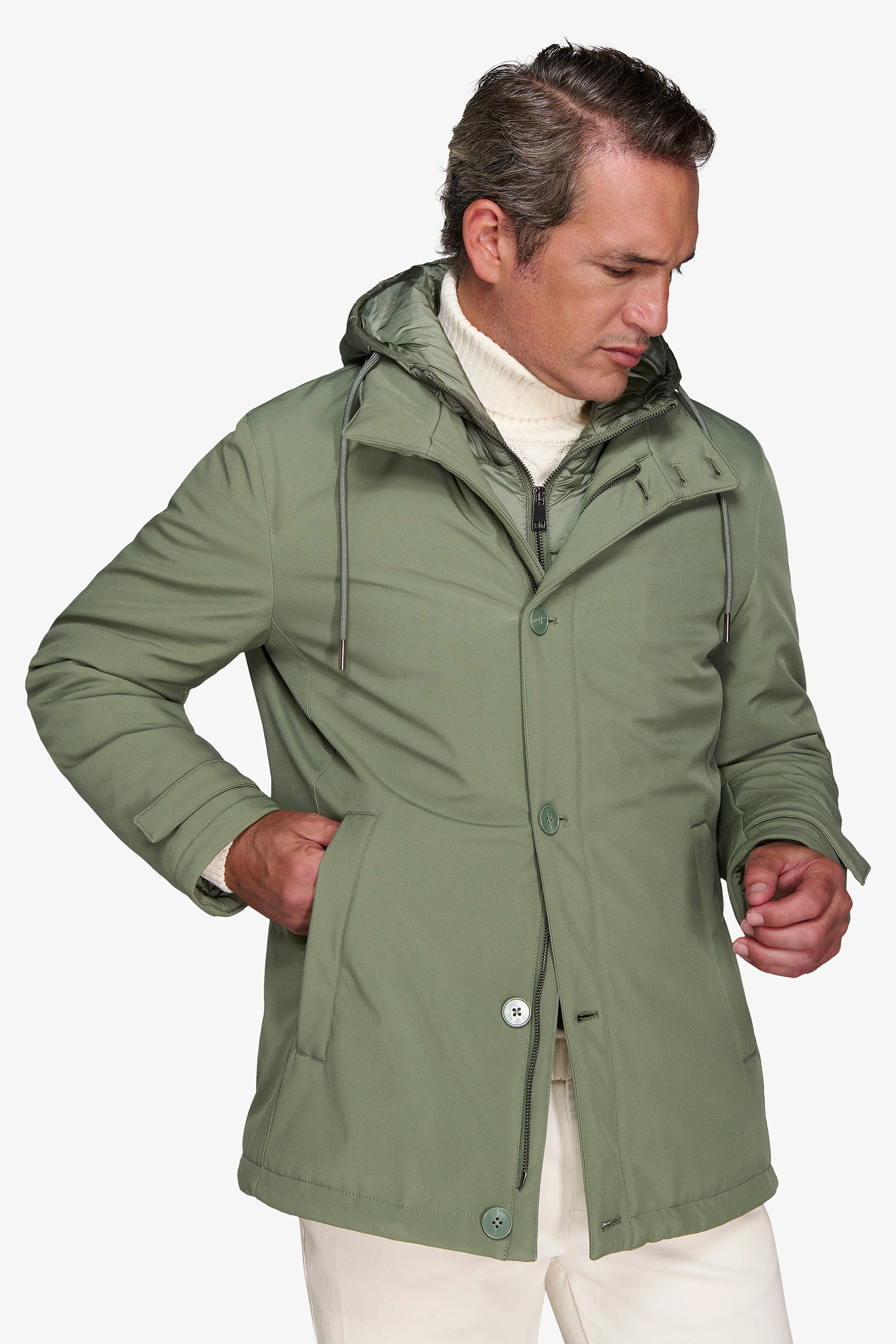 Parka con pechera verde