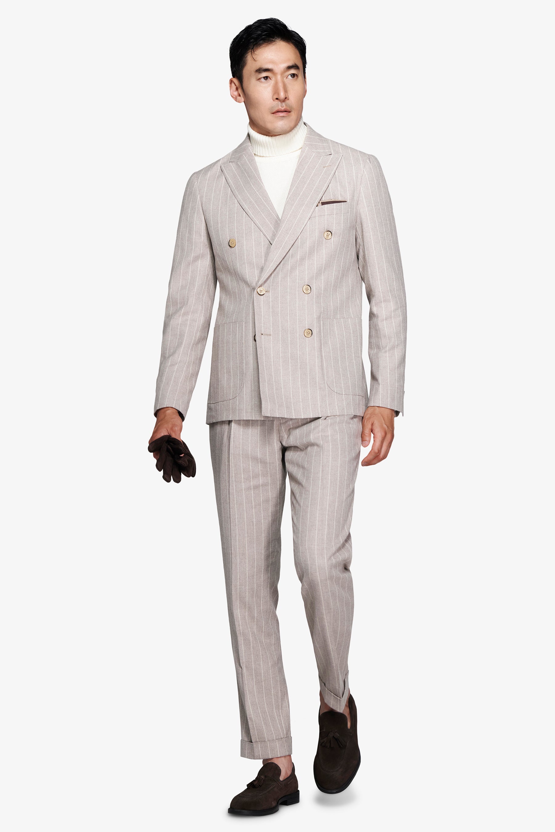 Giacca doppiopetto gessata tortora