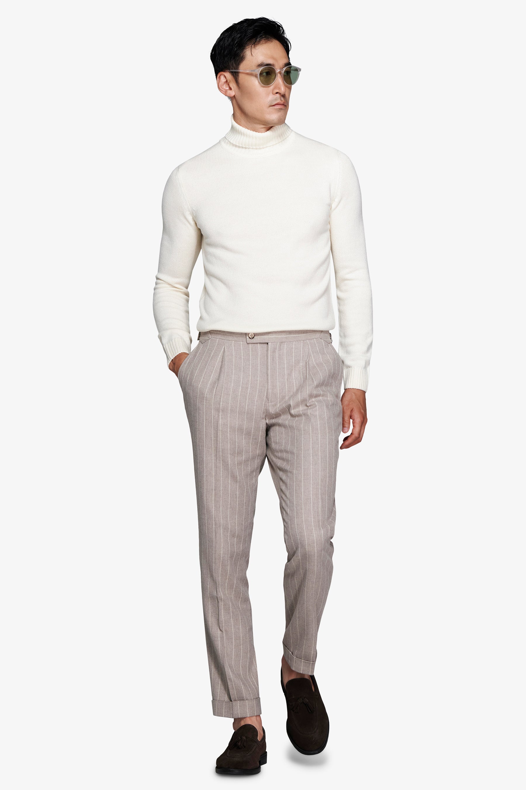 Pantaloni gessati tortora