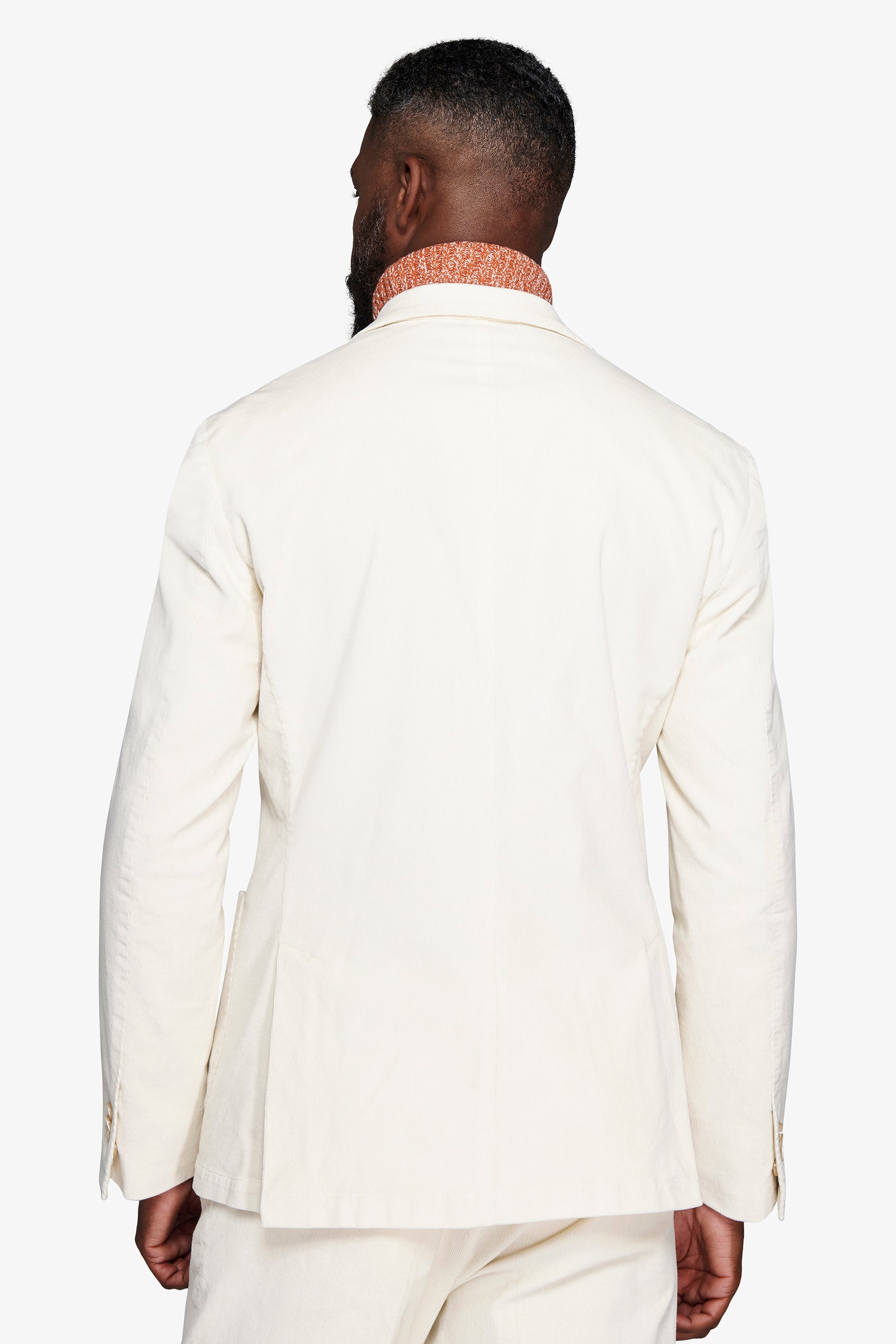 Cream double-breasted blazer in fine-cord corduroy