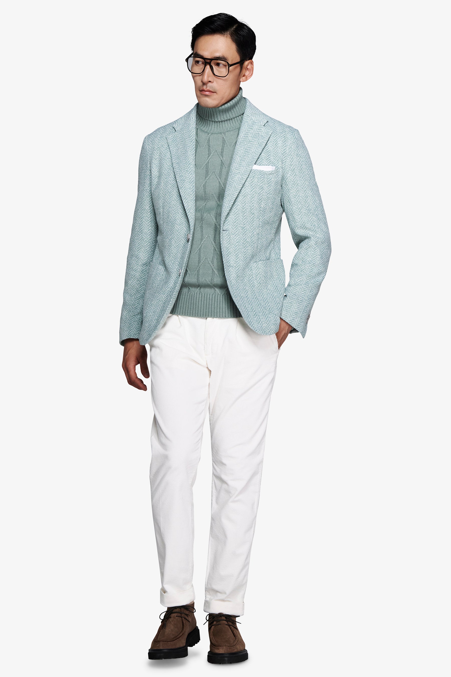 Americana de punto espiga verde agua