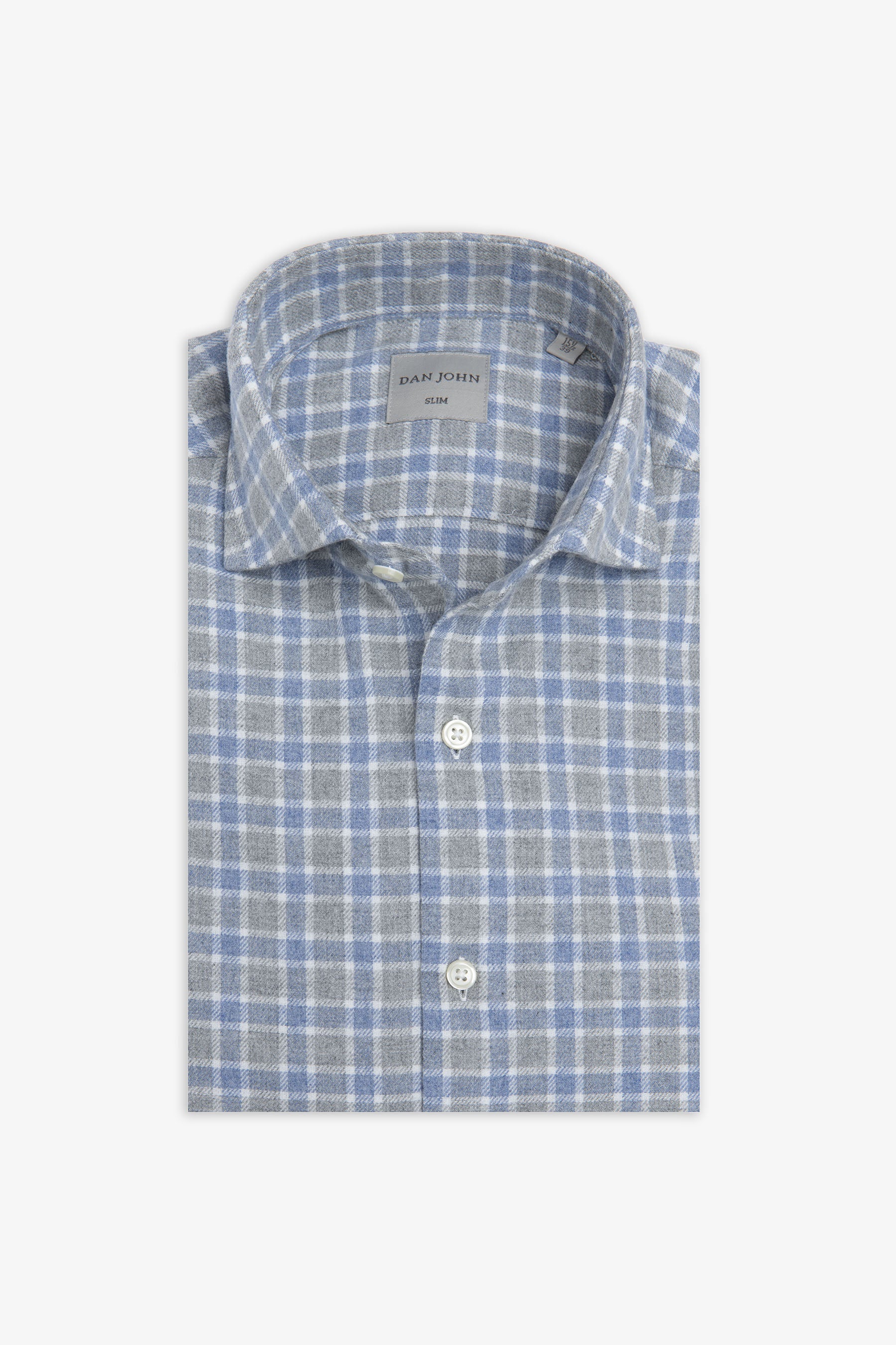 Camicia in flanella check bicolor celeste-Dan John